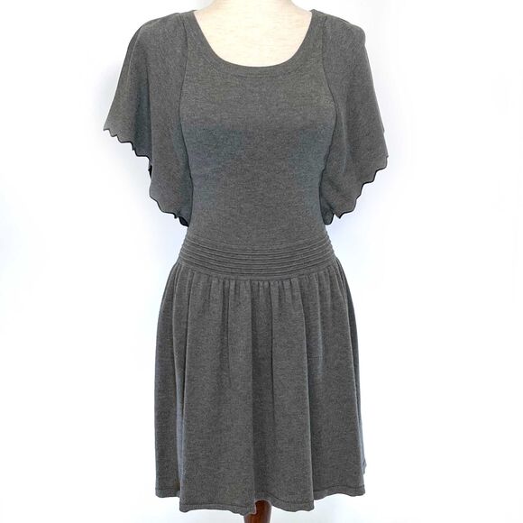 Ella Moss Gray Fit & Flare Dress Butterfly Sleeves Sz 14 - Picture 1 of 8